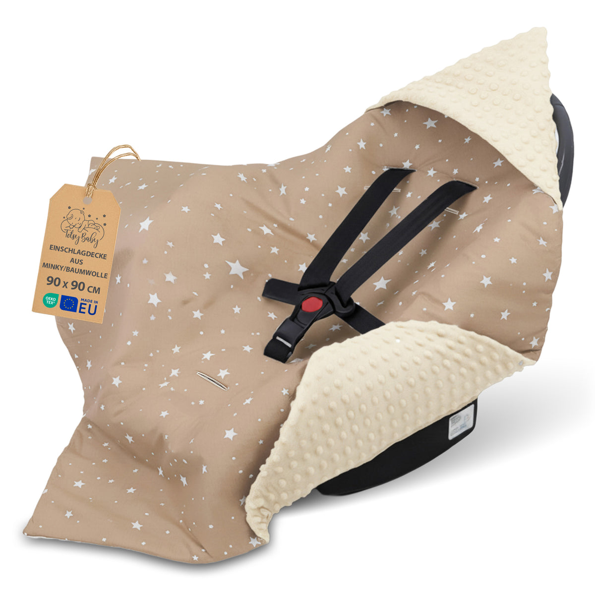 Swaddle Blanket Infant Car Seat Baby Blanket - Beige with white stars