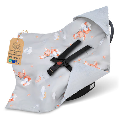 Zavinovací deka do autosedačky 90×90 cm - celoroční deka/„fusak“ pro kočárek a autosedačku, pro 3- a 5bodový pás, Minky, Oeko-Tex