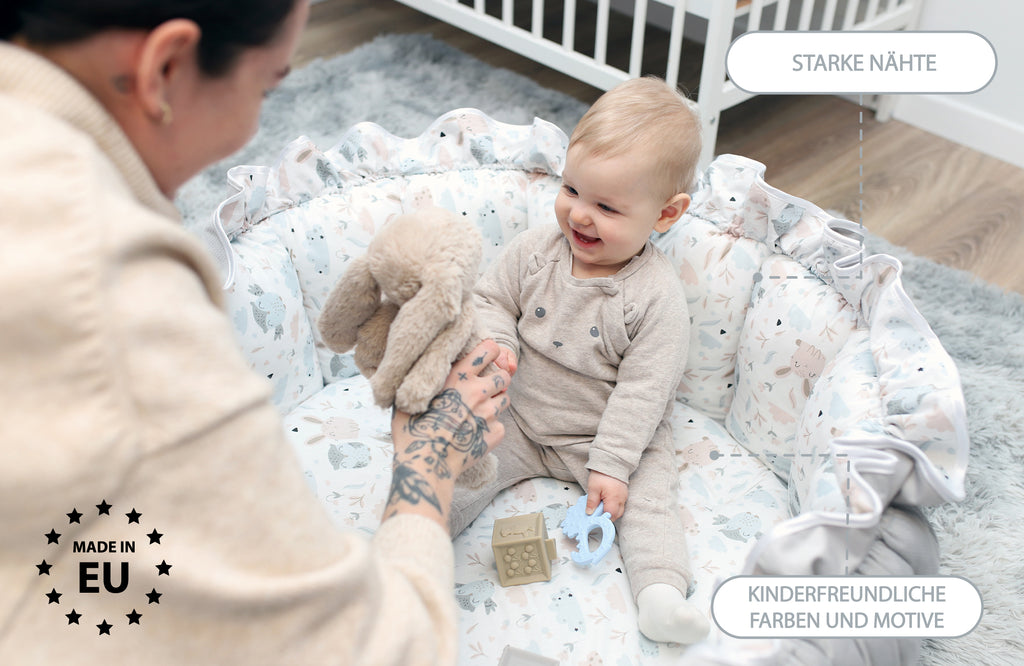 Großer Krabbelteppich aus Velvet für Baby 130 cm - Babynest, trockener Pool, Spieldecke mit Kordelzug, Eulen - Totsy Baby