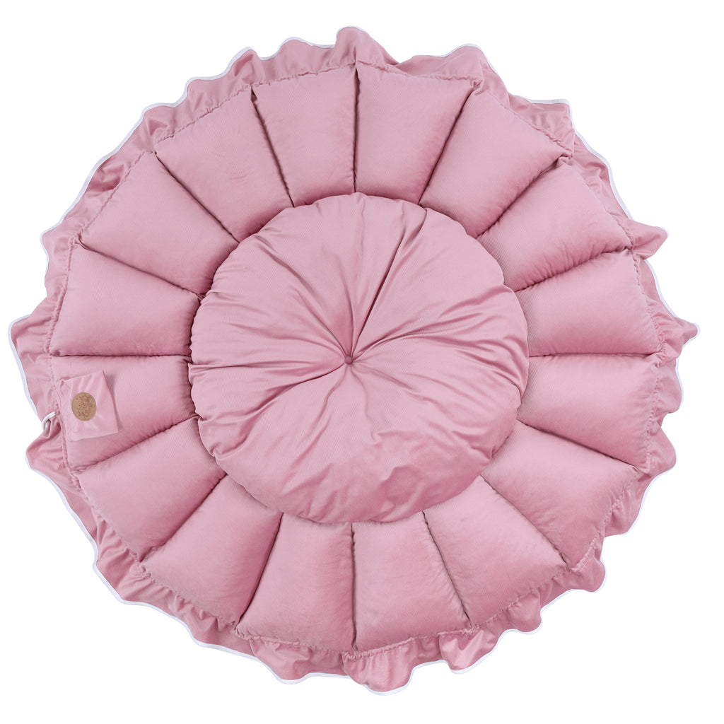 Großer Baby-Krabbelteppich aus Velvet 130 cm - Babynest, trockener Pool, gepolsterte Spieldecke mit Kordelzug, Wilde Rose - Totsy Baby