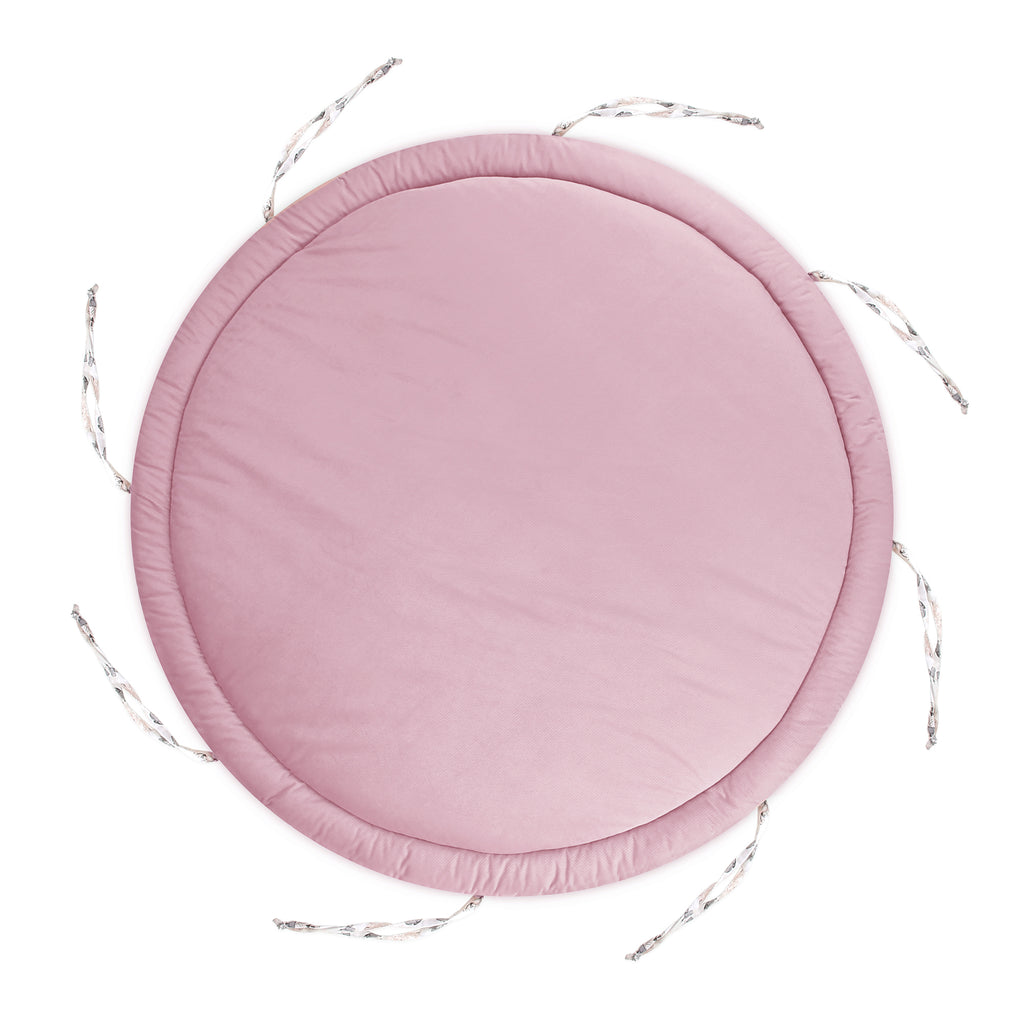 Bodenkissen Kinder mit Zierkissen Rand 100 cm - Spielmatte Kuschelecke Matratze rund Krabbelmatte faltbar für Baby gepolstert Blumen – Rosa - Totsy Baby