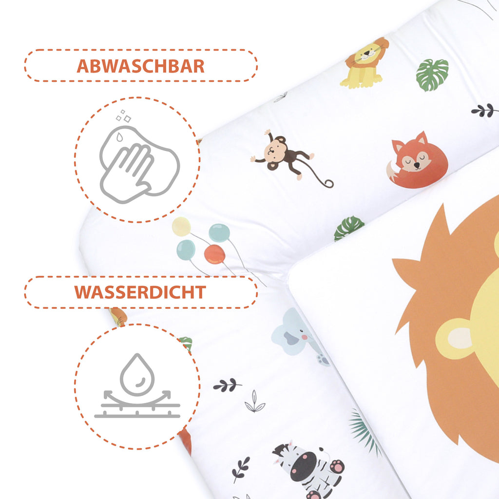 Wickelauflage Wickelkommode Auflage Baby 85 x 75 cm - Wickelmatte Wickeltischauflage Wasserfest Wickelunterlage Weich Safari Motiv - Totsy Baby