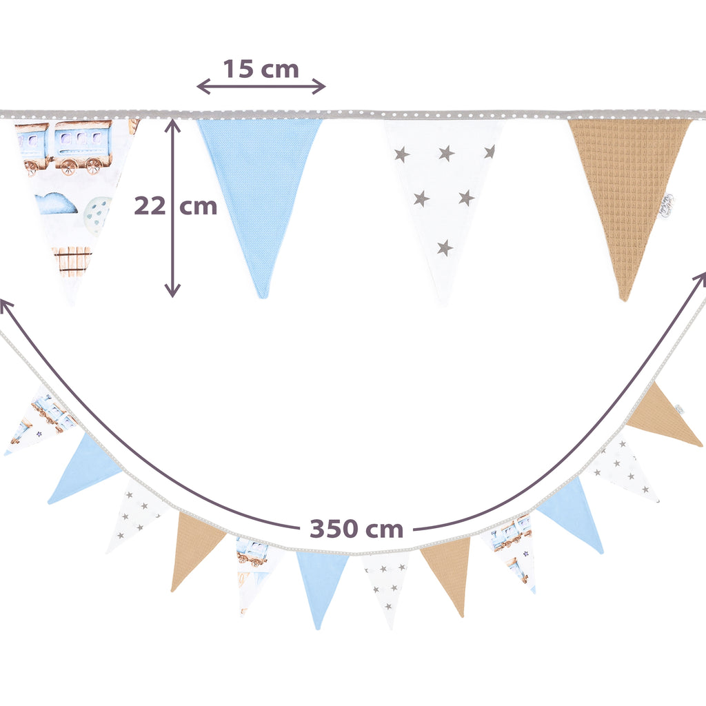 Wimpelkette Kinderzimmer 350 cm Velvet, Waffelbaumwolle - Wimpel Girlande Outdoor Geburtstag Wimpelkette Stoff Deko Wetterfest 12 Dreiecke Stern - Totsy Baby