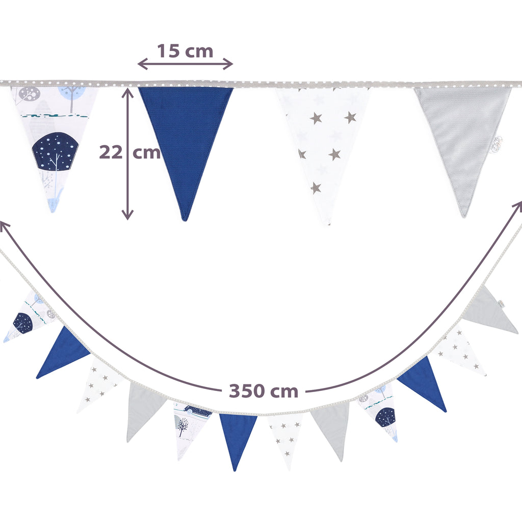 Wimpelkette Kinderzimmer 350 cm Velvet - Wimpel Girlande Outdoor Geburtstag Wimpelkette Stoff Deko Wetterfest 12 Dreiecke Wagen - Totsy Baby