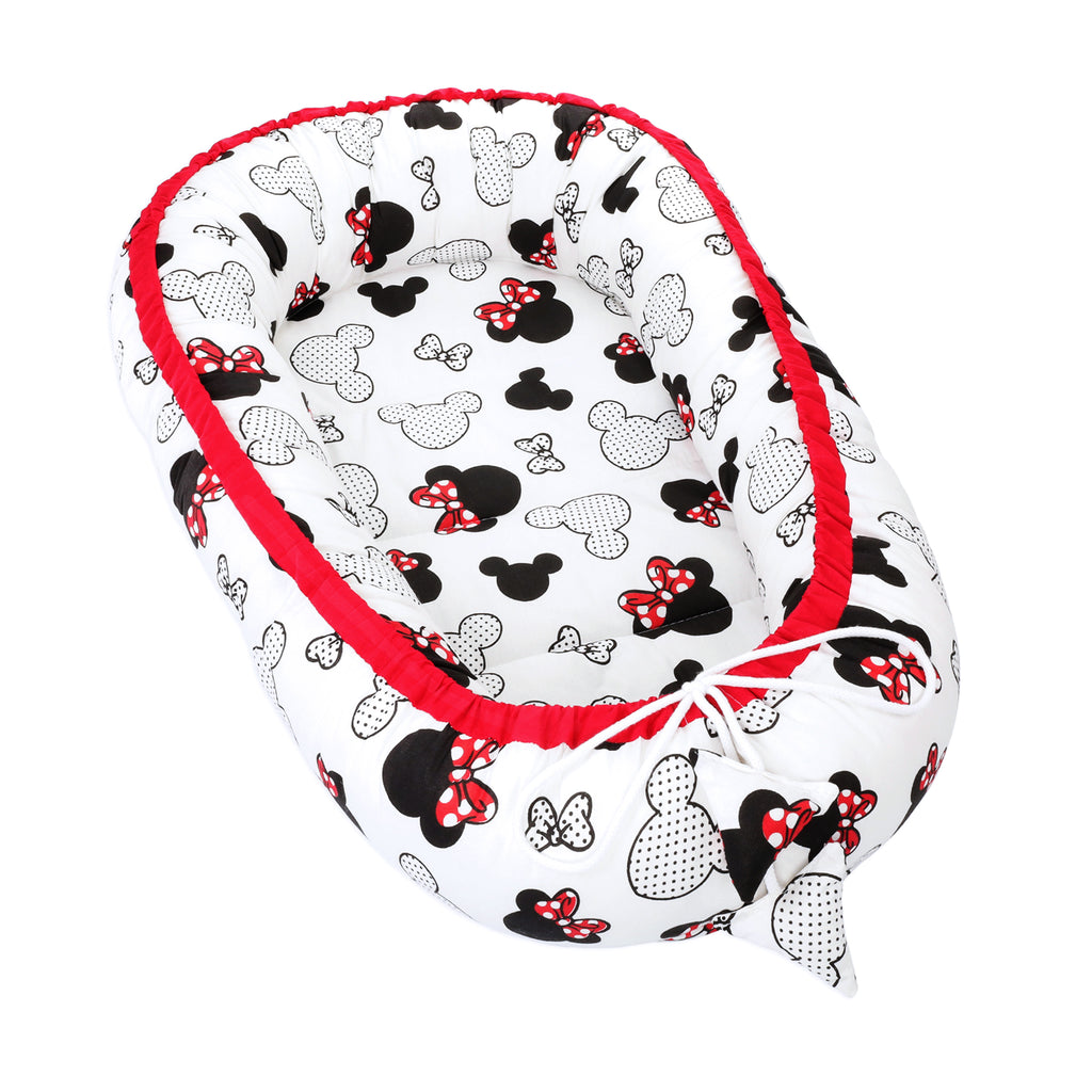 Babynest Kokon Neugeborene 90 x 50 cm - Handmade Kuschelnest Baby Nestchen aus Baumwolle Maus Motiv - Totsy Baby