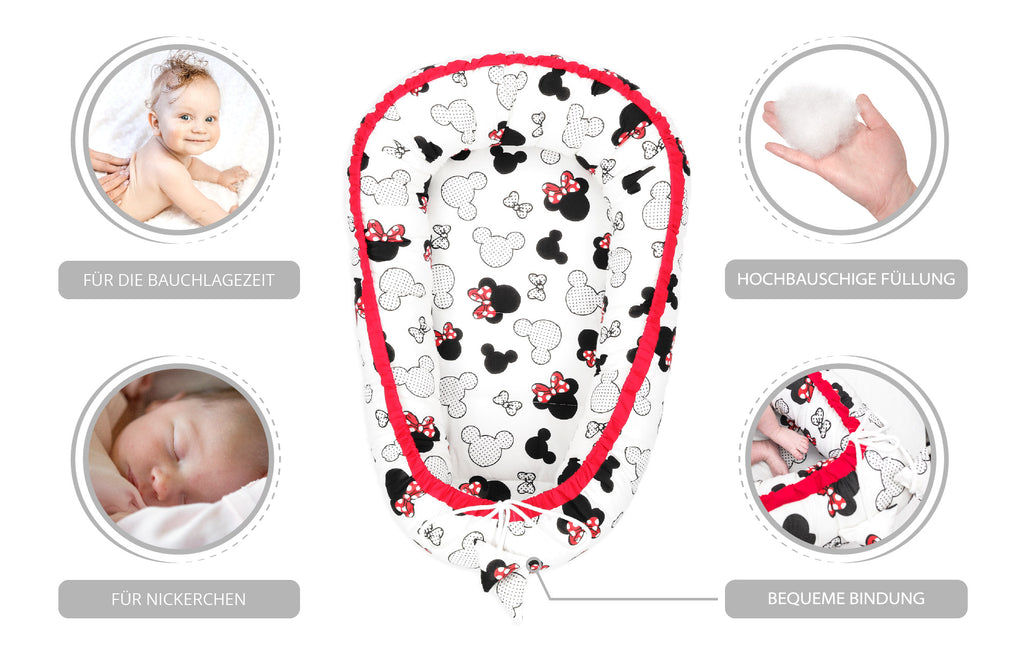 Babynest Kokon Neugeborene 90 x 50 cm - Handmade Kuschelnest Baby Nestchen aus Baumwolle Maus Motiv - Totsy Baby