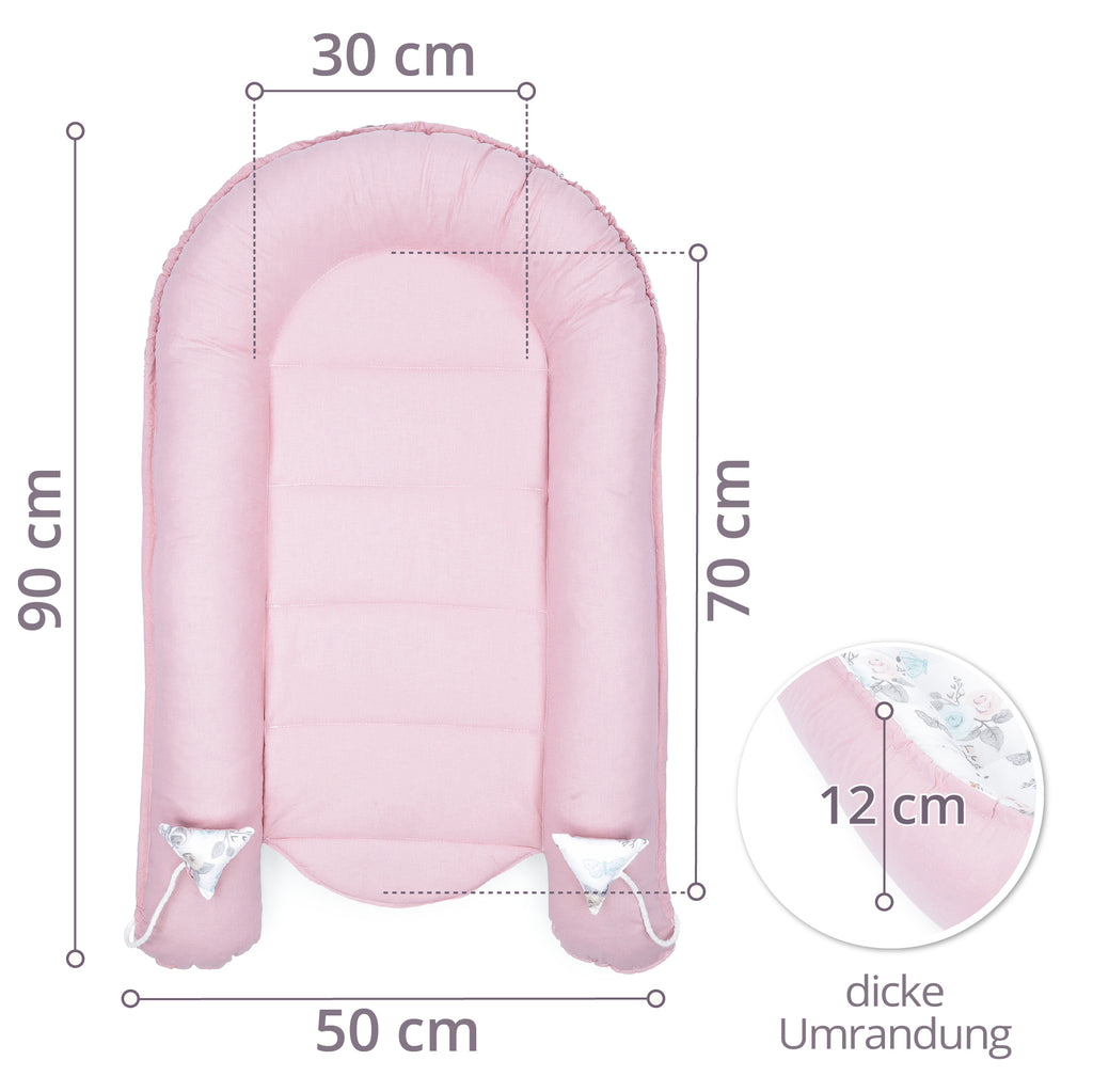 Babynest Kokon Neugeborene 90 x 50 cm - Handmade Kuschelnest Baby Nestchen aus Baumwolle Rosa-Schmetterling - Totsy Baby