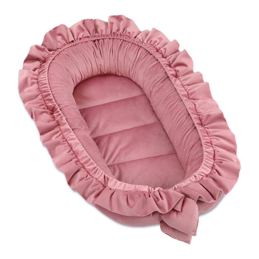 Babynestchen Velvet Kuschelnest für Neugeborene 90x50 cm - Baby Nestchen Bett Kokon Fleecestoff in Rosa - Totsy Baby