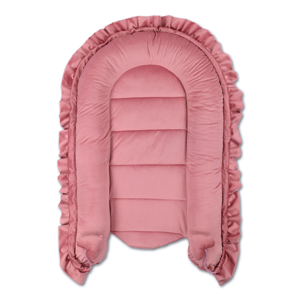 Babynestchen Velvet Kuschelnest für Neugeborene 90x50 cm - Baby Nestchen Bett Kokon Fleecestoff in Rosa - Totsy Baby