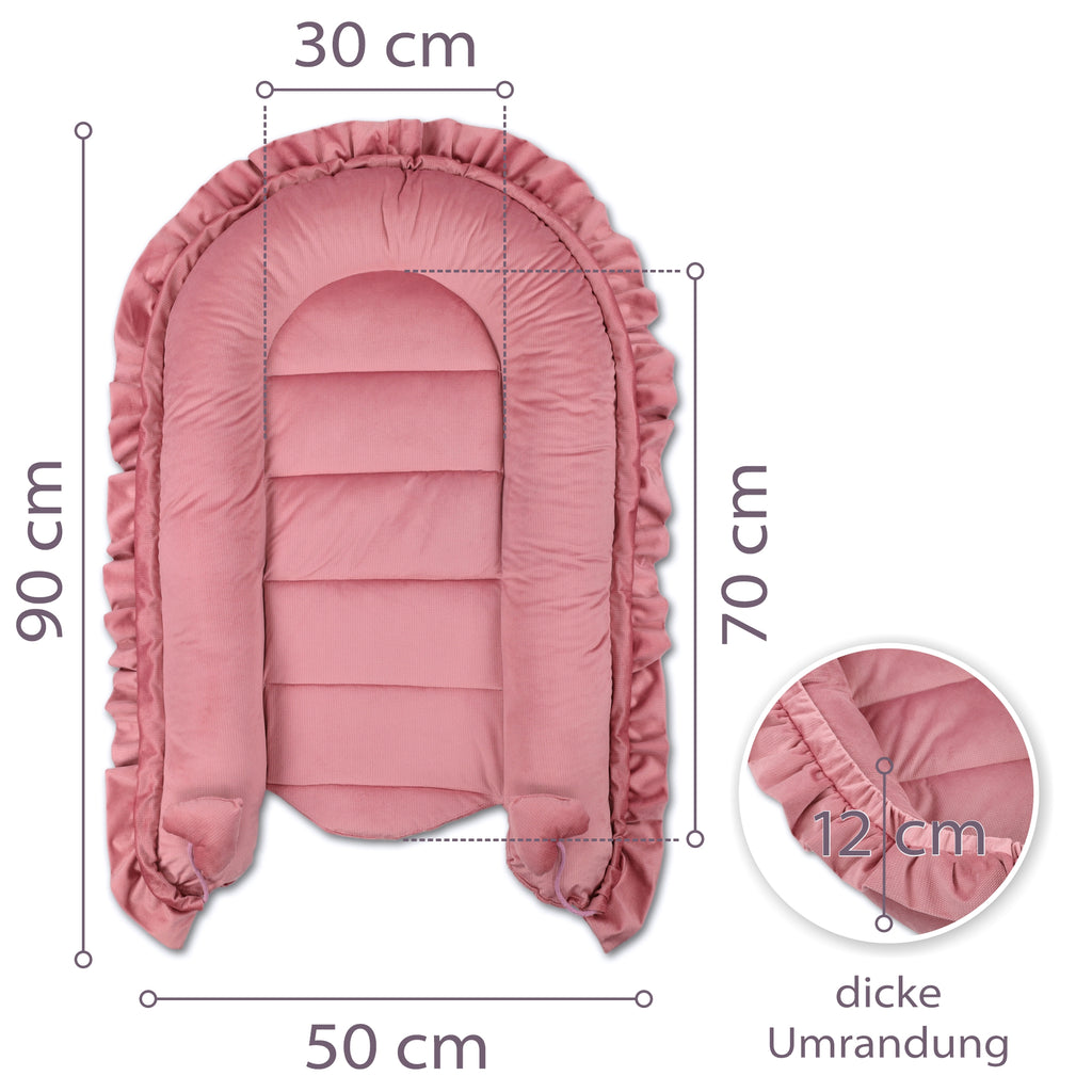 Babynestchen Velvet Kuschelnest für Neugeborene 90x50 cm - Baby Nestchen Bett Kokon Fleecestoff in Rosa - Totsy Baby