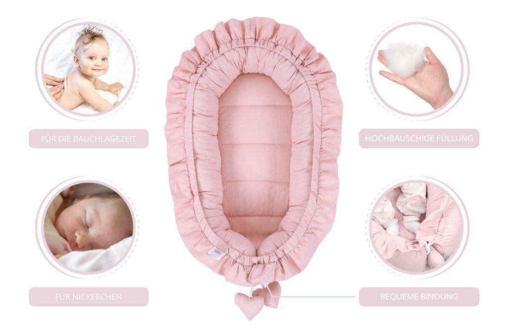 Babynestchen Kuschelnest für Neugeborene 90x50 cm - Baby Nestchen Bett Kokon in Rosa mit Baumwolle - Totsy Baby