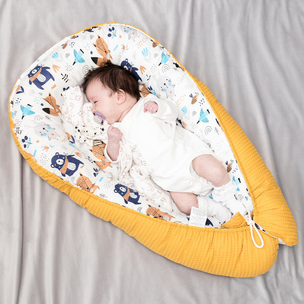 Babynest Neugeborene Nestchen Baby - Kokon Handmade zweiseitig aus Baumwolle Babynestchen Toffe Waffel - Totsy Baby