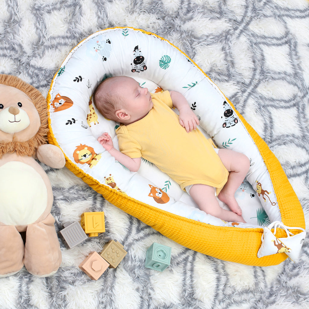 Babynest Neugeborene Nestchen Baby - Kokon Handmade zweiseitig aus Baumwolle Babynestchen Safari - Totsy Baby