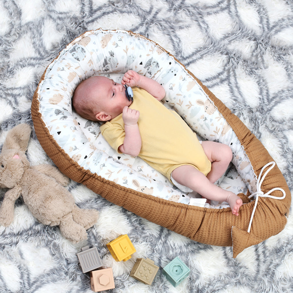 Babynest Neugeborene Nestchen Baby - Kokon Handmade zweiseitig aus Baumwolle Babynestchen Eulen - Totsy Baby