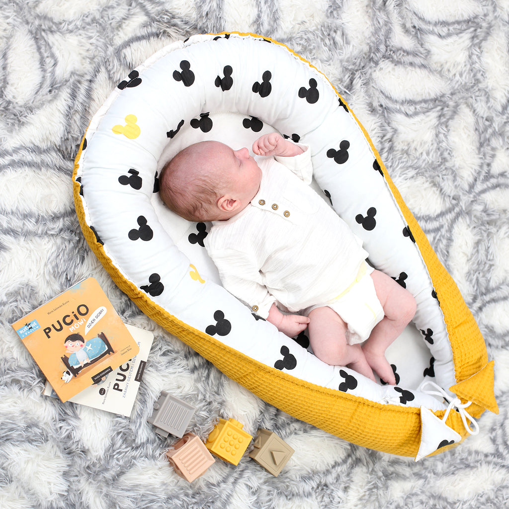 Babynest Neugeborene Nestchen Baby - Kokon Handmade zweiseitig aus Baumwolle Babynestchen Maus - Totsy Baby