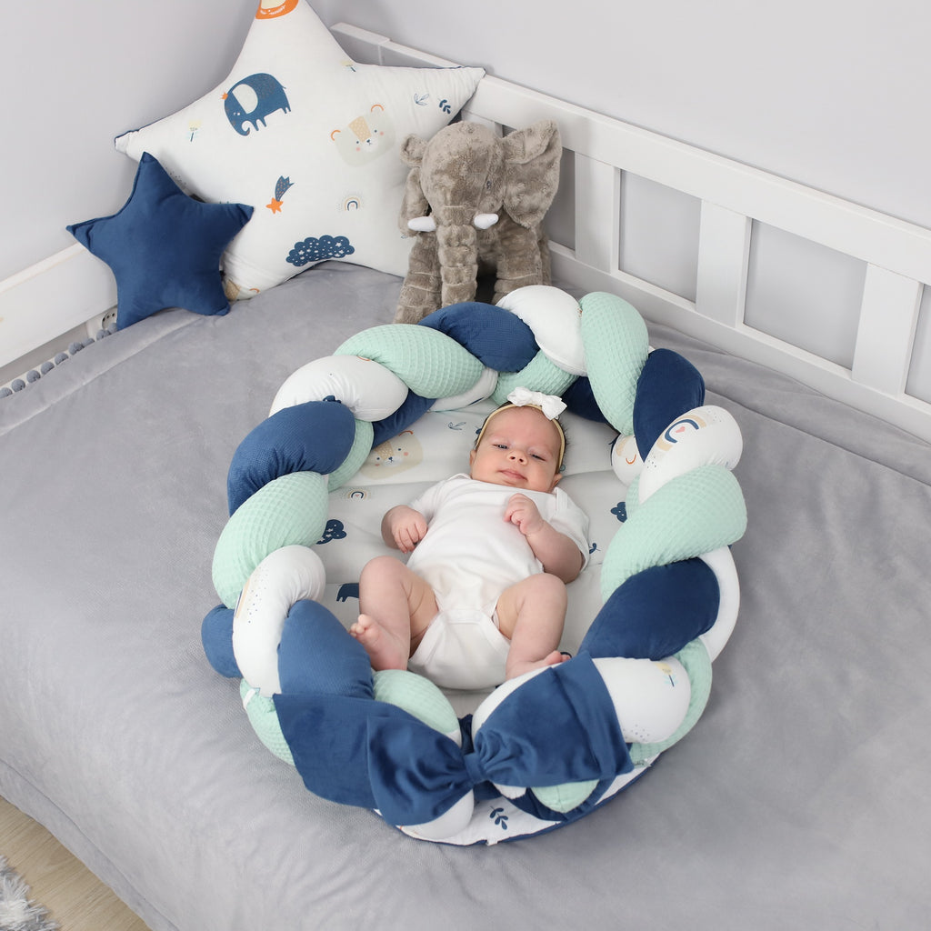 Babynest Neugeborene Nestchen Baby – Velvet Kuschelnest mit Zopf Kissen zerlegbares Set zweiseitig Babynestchen Babybett 75X45, Regenbogen - Totsy Baby