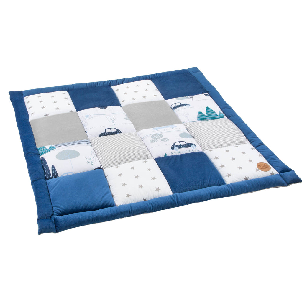 Baby Krabbeldecke Velvet spieldecke 100x100 cm - PATCHWORK Laufgittereinlage Automotiv Baumwolle mit Velvet und Waffelpique - Totsy Baby