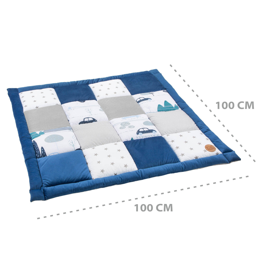 Baby Krabbeldecke Velvet spieldecke 100x100 cm - PATCHWORK Laufgittereinlage Automotiv Baumwolle mit Velvet und Waffelpique - Totsy Baby