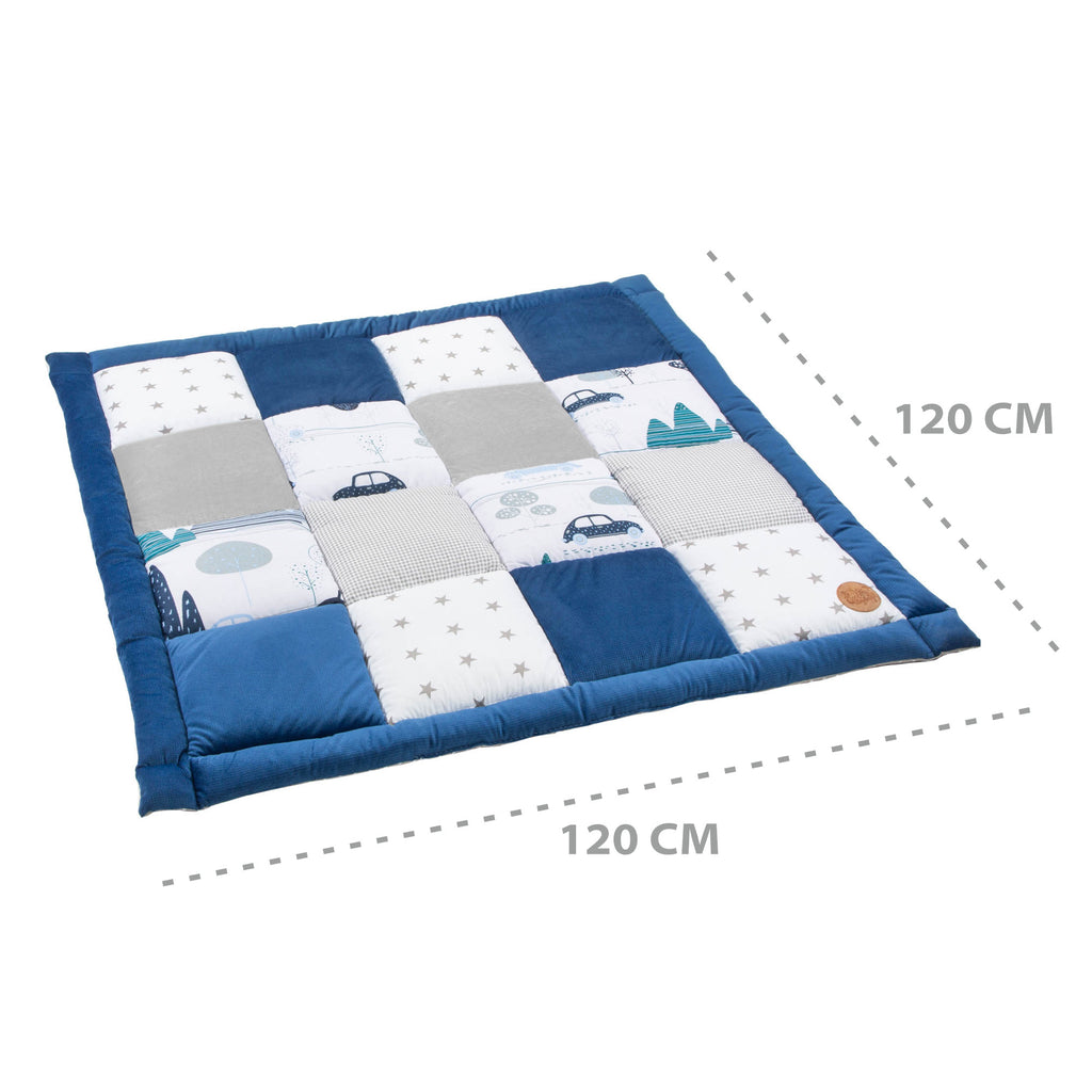 Baby Krabbeldecke Velvet spieldecke 120x120 cm - PATCHWORK Laufgittereinlage Automotiv Baumwolle mit Velvet und Waffelpique - Totsy Baby