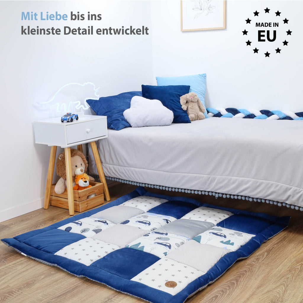 Baby Krabbeldecke Velvet spieldecke 120x120 cm - PATCHWORK Laufgittereinlage Automotiv Baumwolle mit Velvet und Waffelpique - Totsy Baby