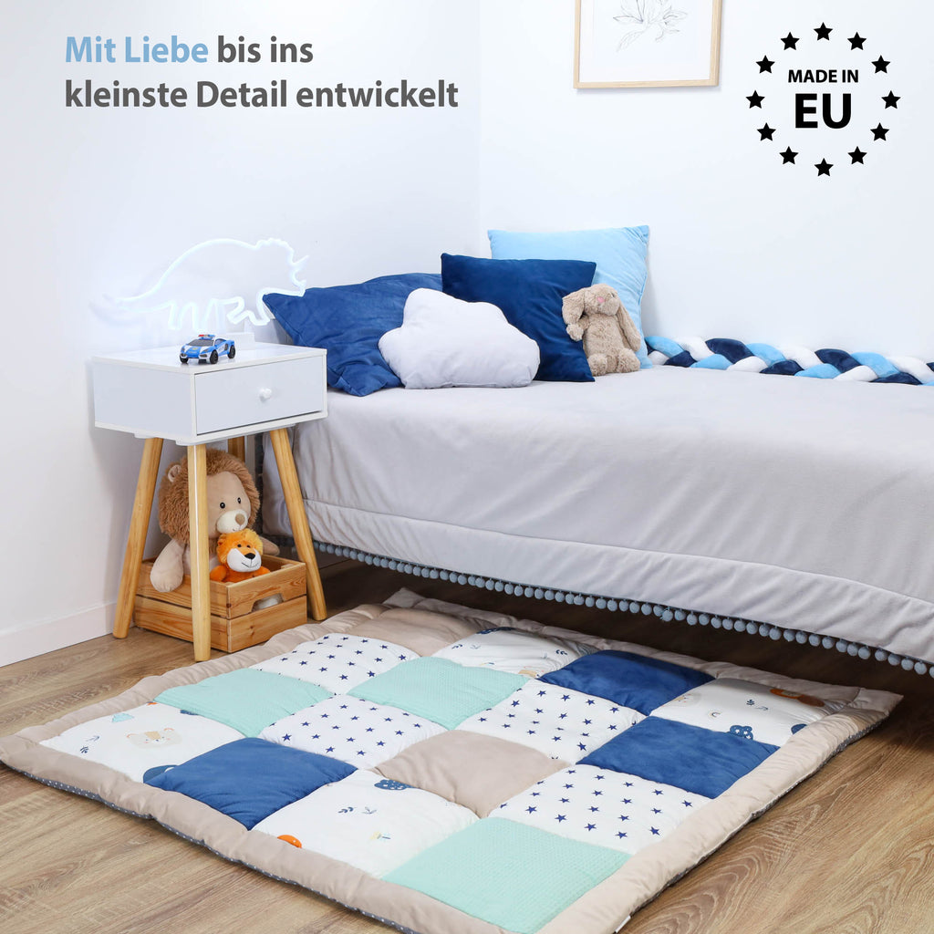 Krabbeldecke Baby Velvet, 100x100 cm - PATCHWORK, Regenbogenmuster, Baumwolle mit Velvet, Waffelpique - Totsy Baby
