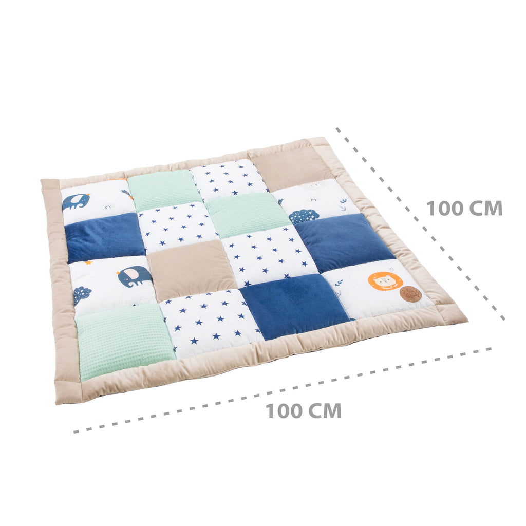 Krabbeldecke Baby Velvet, 100x100 cm - PATCHWORK, Regenbogenmuster, Baumwolle mit Velvet, Waffelpique - Totsy Baby