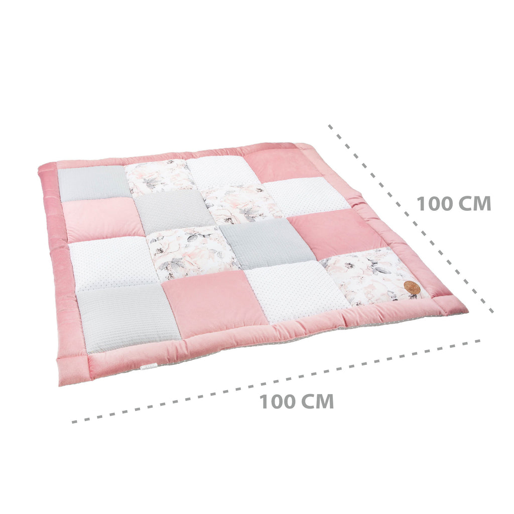 Krabbeldecke Velvet Patchwork 100x100 cm - Rosenmuster Baumwolle mit Velvet und Waffelpique - Totsy Baby