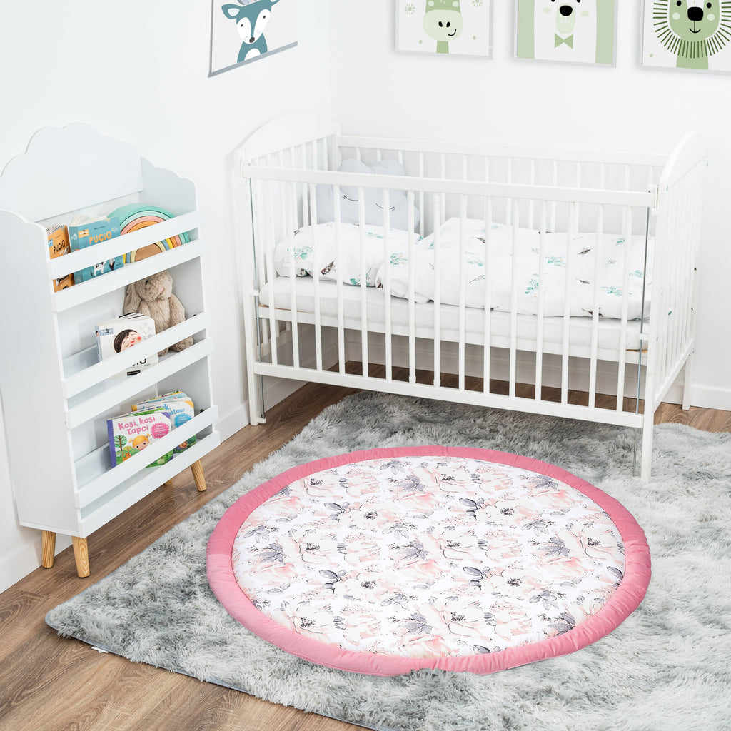 Bodenkissen Kinder 100cm - Runde, Gepolsterte Krabbeldecke/Bodenmatratze für Baby, Rose - Totsy Baby