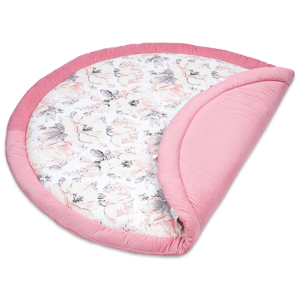 Bodenkissen Kinder 100cm - Runde, Gepolsterte Krabbeldecke/Bodenmatratze für Baby, Rose - Totsy Baby