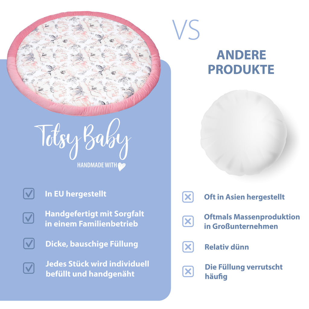 Bodenkissen Kinder 100cm - Runde, Gepolsterte Krabbeldecke/Bodenmatratze für Baby, Rose - Totsy Baby