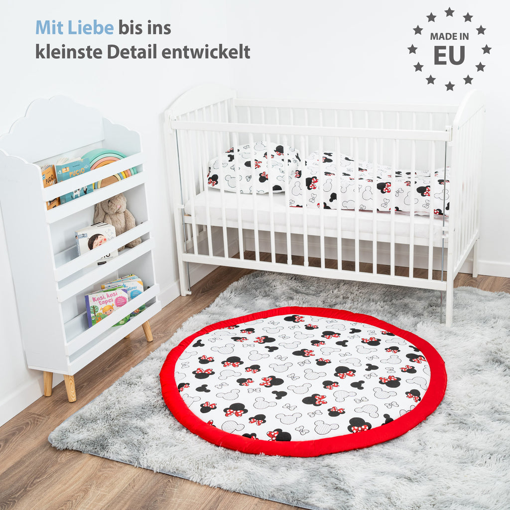 Bodenkissen Kinder 100 cm - Kuschelecke Kinderzimmer Boden Matratze Rund Krabbeldecke für Baby Gepolstert Maus - Totsy Baby