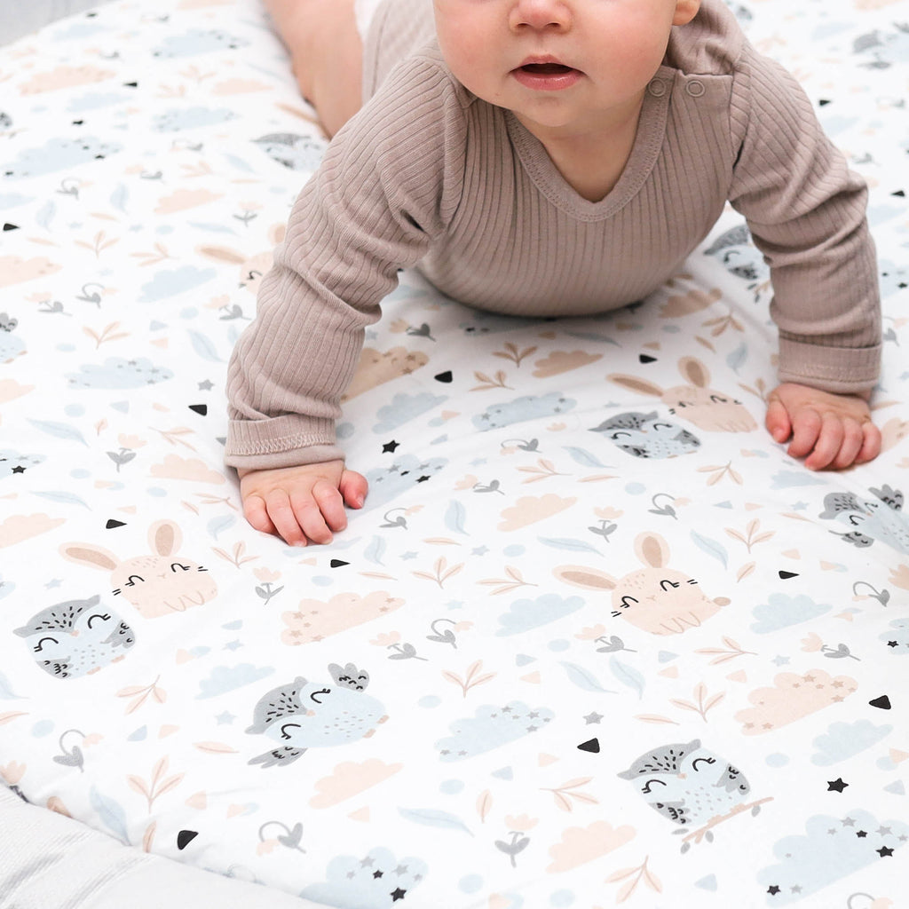 Bodenkissen 100 cm für Kinder - Runde, gepolsterte Krabbeldecke mit Eulenmotiv - Totsy Baby