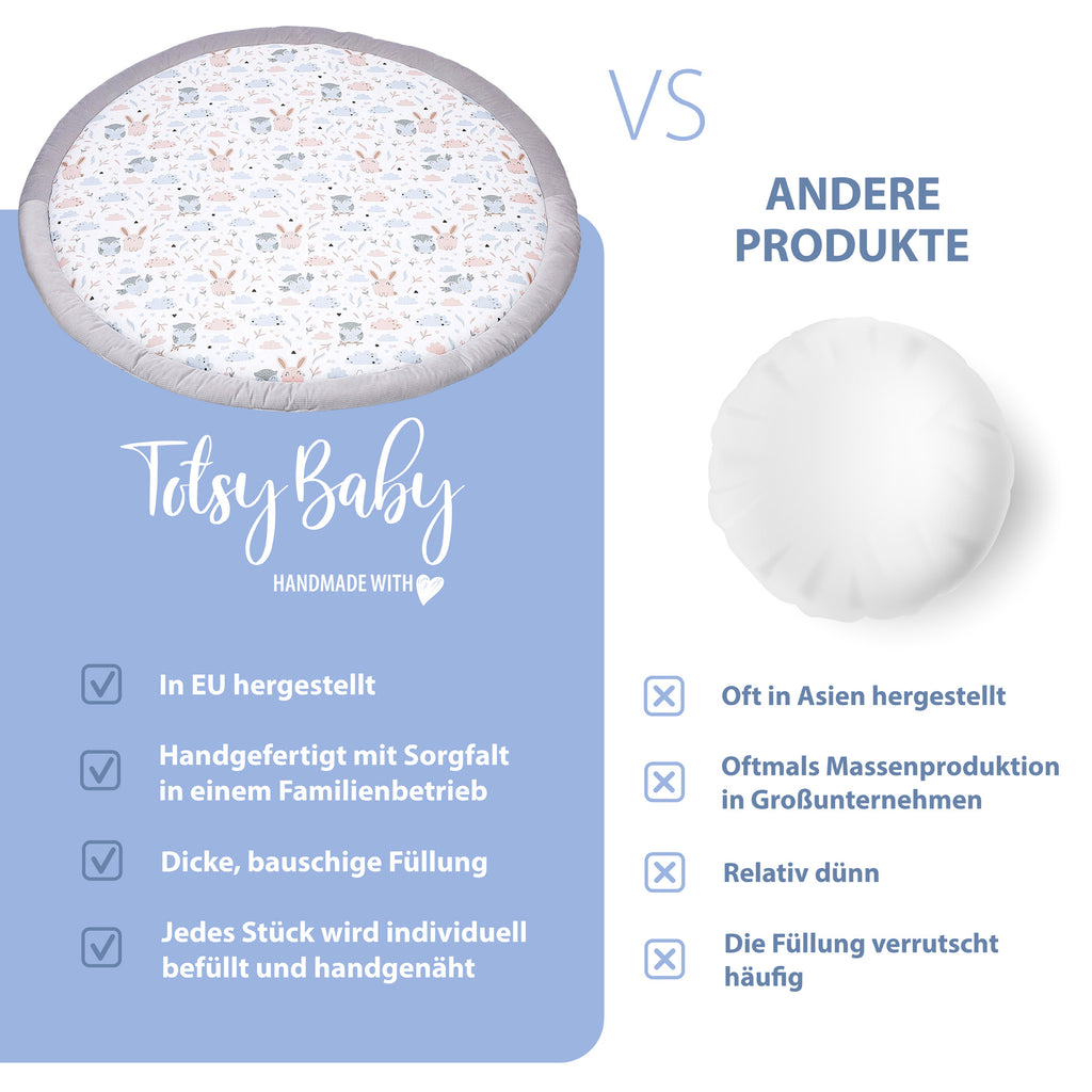 Bodenkissen 100 cm für Kinder - Runde, gepolsterte Krabbeldecke mit Eulenmotiv - Totsy Baby