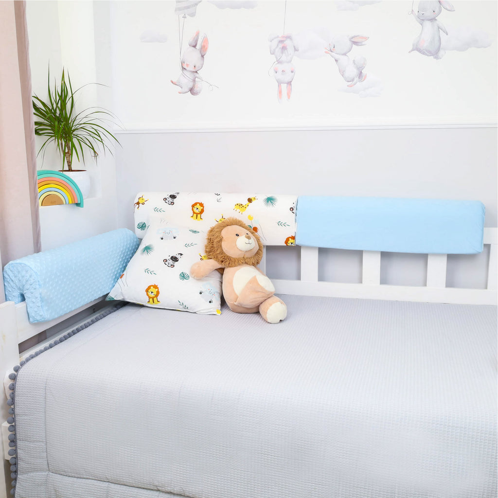 Bettkantenschutz für Kinderbetten 70 cm - Schutz für Bettrahmen Kantenschutz Kinder Babybett Blau Minky - Totsy Baby