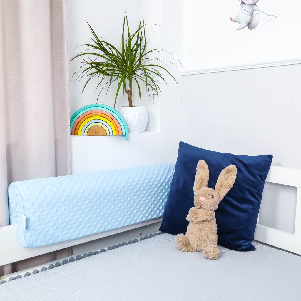 Bettkantenschutz für Kinderbetten 70 cm - Schutz für Bettrahmen Kantenschutz Kinder Babybett Blau Minky - Totsy Baby