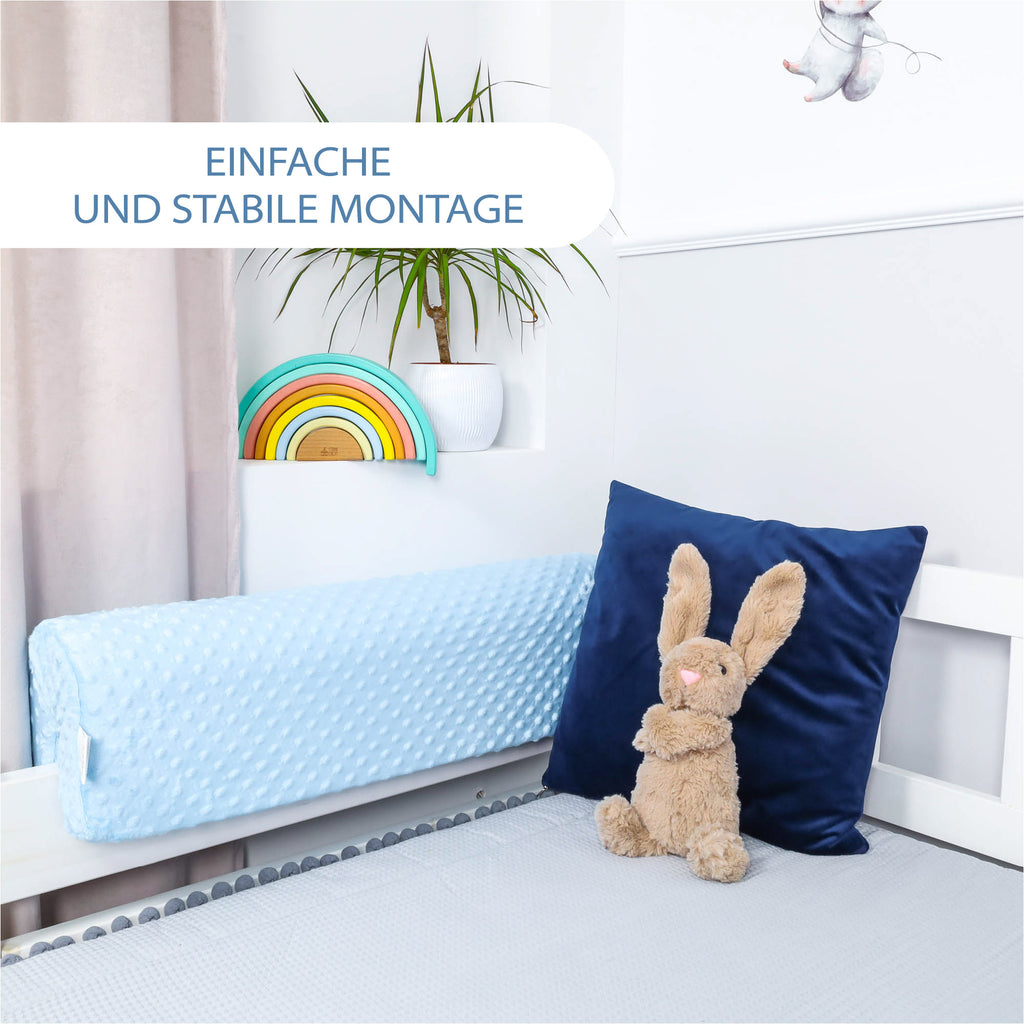 Bettkantenschutz für Kinderbetten 70 cm - Schutz für Bettrahmen Kantenschutz Kinder Babybett Blau Minky - Totsy Baby