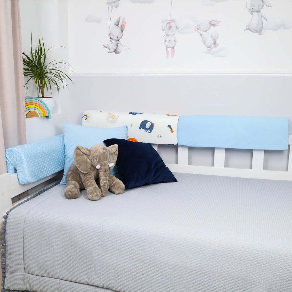 Bettkantenschutz für Kinderbetten 70 cm - Schutz für Bettrahmen Kantenschutz Kinder Babybett Blau Minky - Totsy Baby