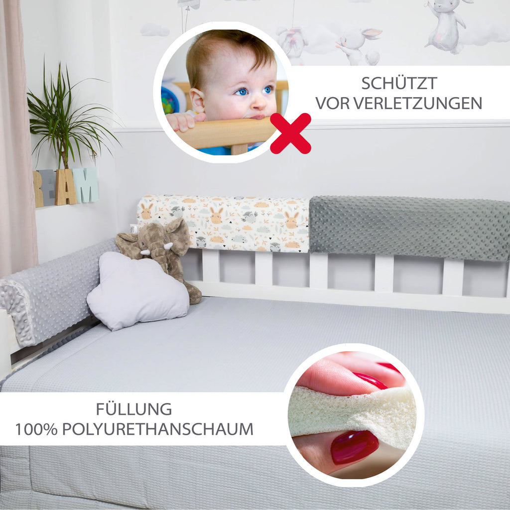 Bettkantenschutz für Kinderbetten 70 cm - Schutz für Bettrahmen Kantenschutz Kinder Babybett Hellgrau Minky - Totsy Baby