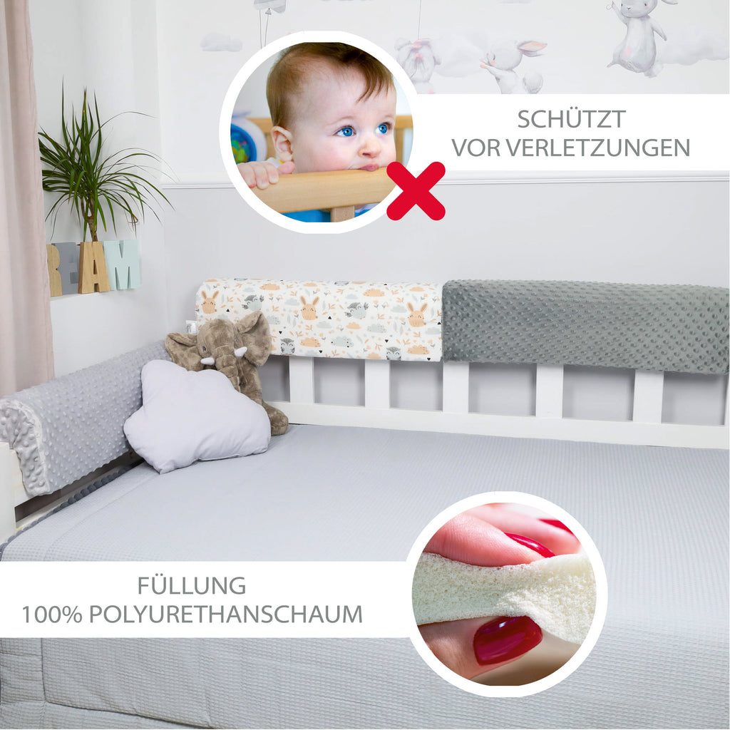 Bettkantenschutz für Kinderbetten 70 cm - Schutz für Bettrahmen Kantenschutz Kinder Babybett Grau Minky - Totsy Baby