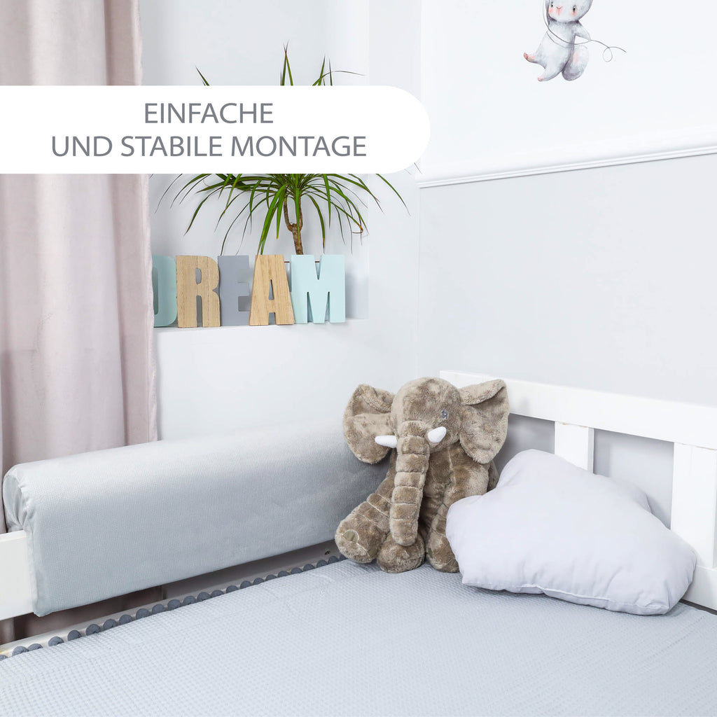 Bettkantenschutz für Kinderbetten 90 cm - Schutz für Bettrahmen Kantenschutz Kinder Babybett Hellgrau Velvet - Totsy Baby