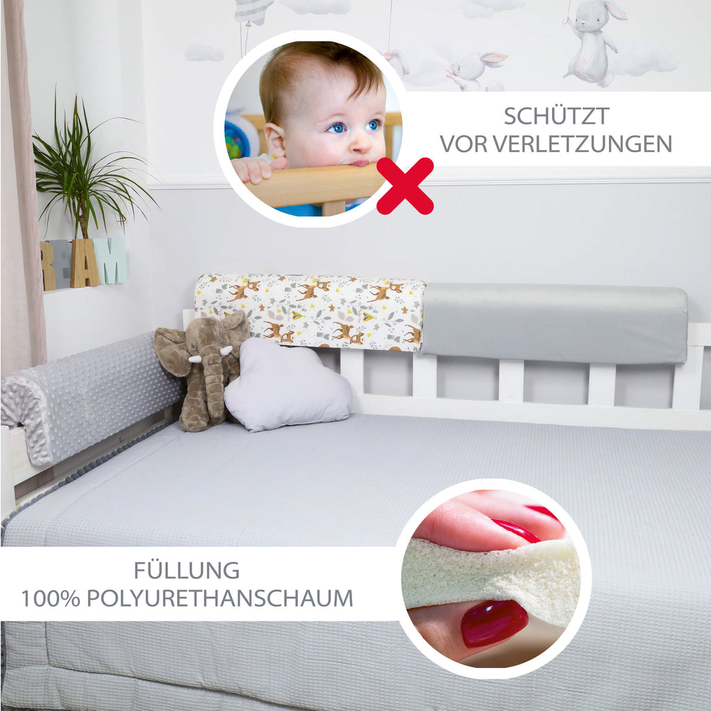 Bettkantenschutz für Kinderbetten 90 cm - Schutz für Bettrahmen Kantenschutz Kinder Babybett Hellgrau Velvet - Totsy Baby