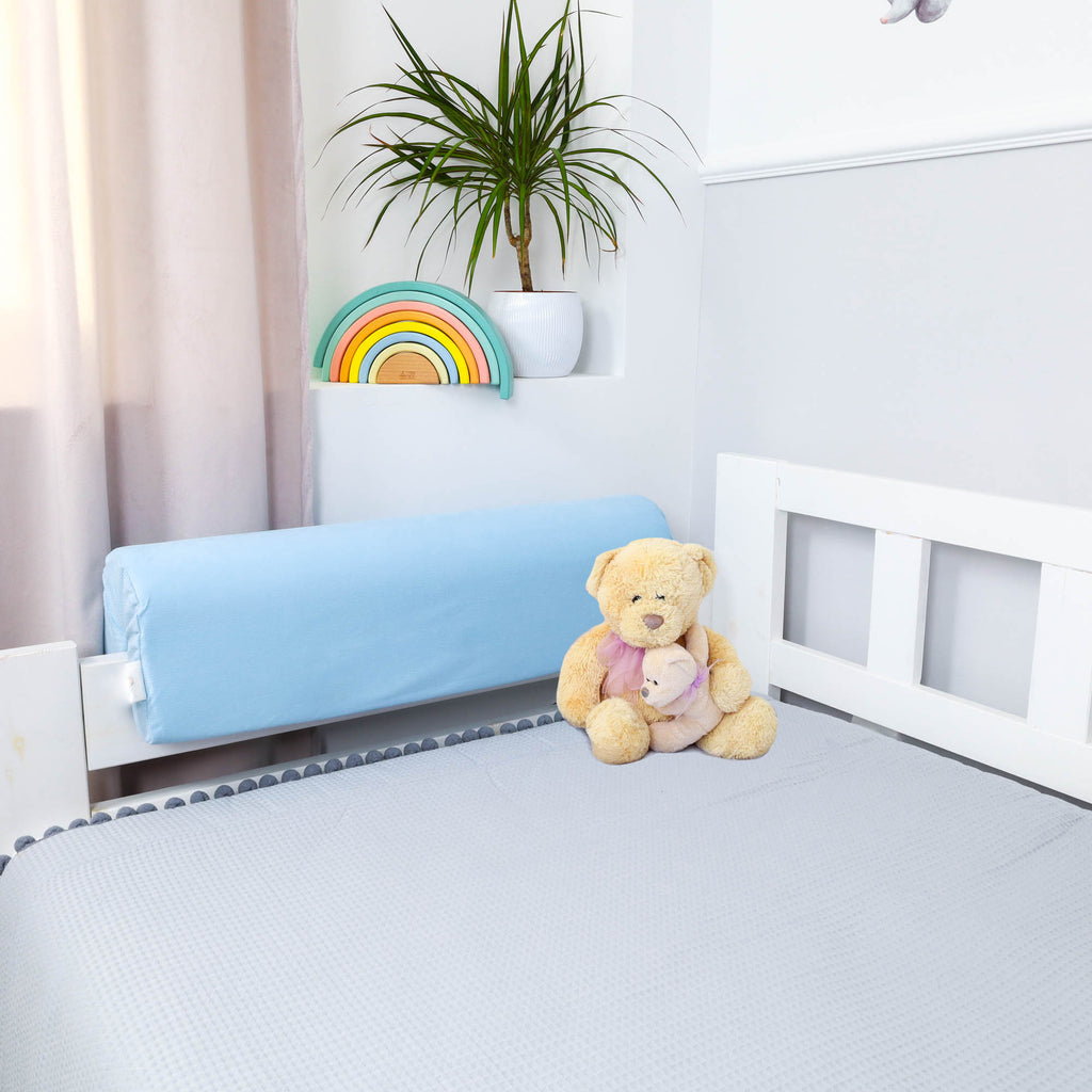 Bettkantenschutz für Kinderbetten 70 cm - Schutz für Bettrahmen Kantenschutz Kinder Babybett Hellblau Velvet - Totsy Baby