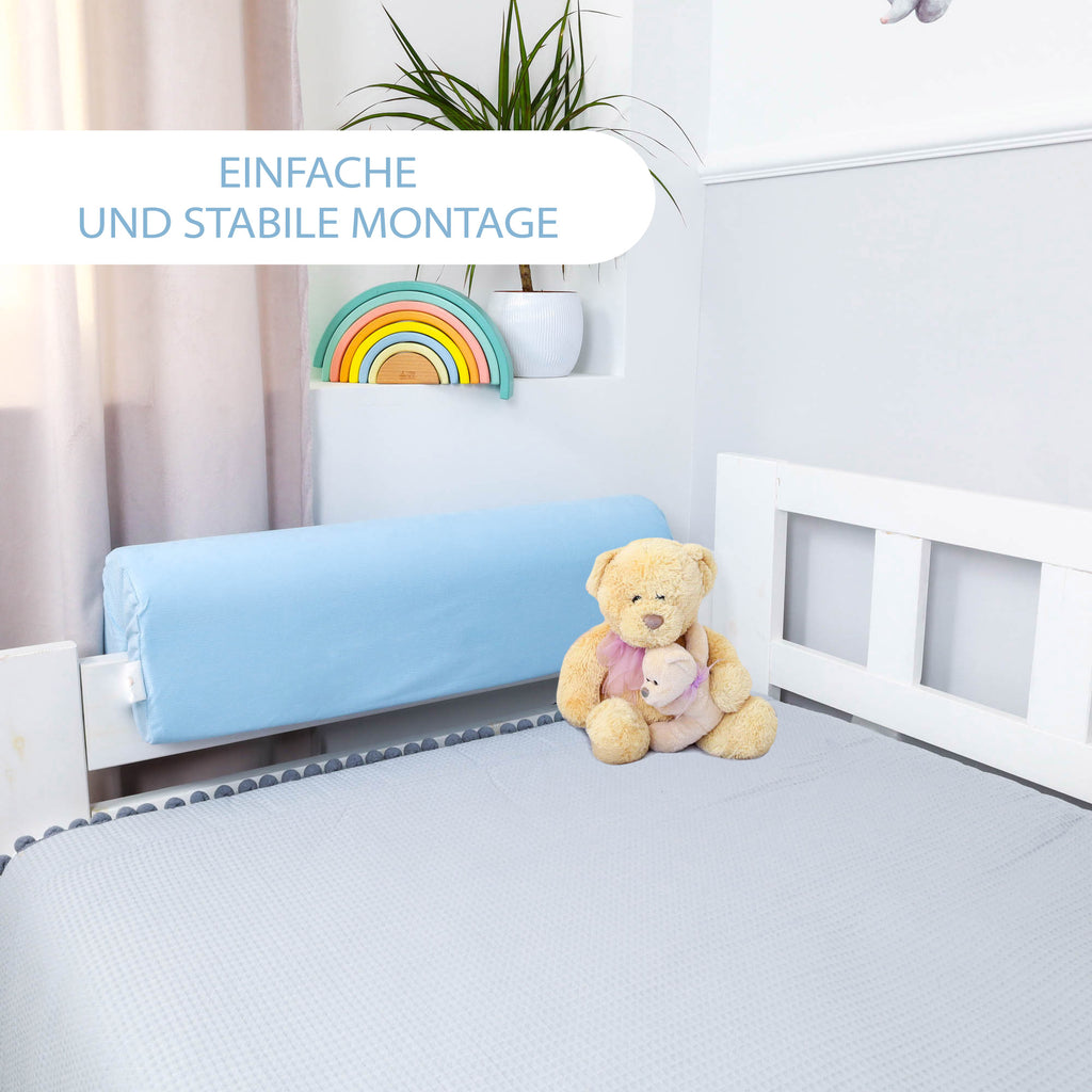 Bettkantenschutz für Kinderbetten 70 cm - Schutz für Bettrahmen Kantenschutz Kinder Babybett Hellblau Velvet - Totsy Baby
