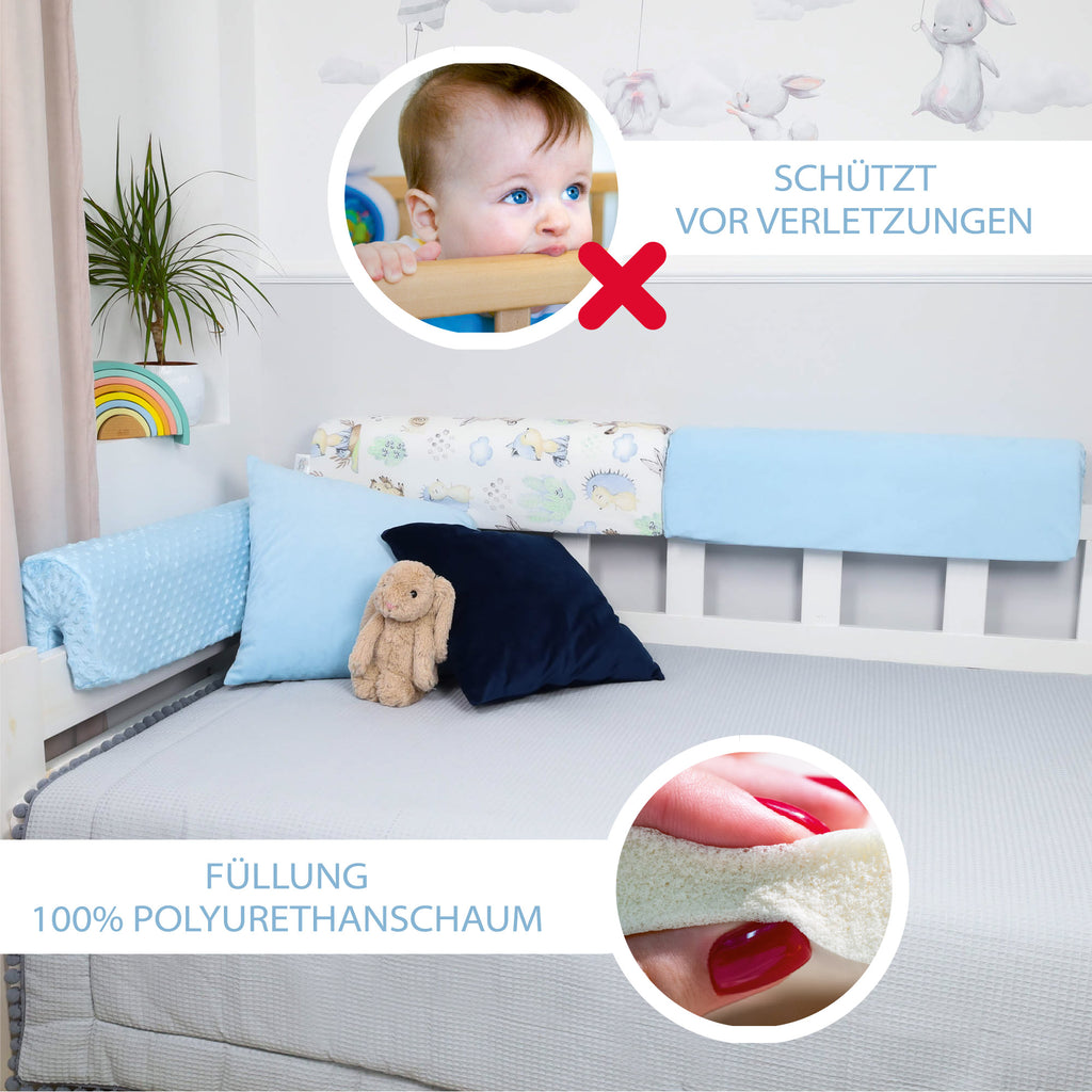 Bettkantenschutz für Kinderbetten 70 cm - Schutz für Bettrahmen Kantenschutz Kinder Babybett Hellblau Velvet - Totsy Baby