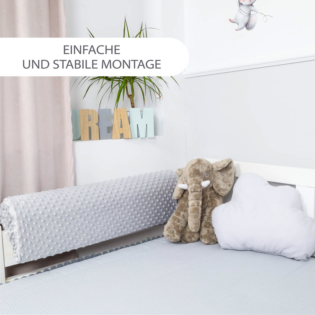 Minky Kantenschutz-Bezug für Kinderbetten 90cm, Hellgrau - Bettrahmen Schutz Babybett - Totsy Baby