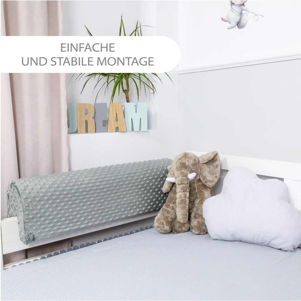 Bettkantenschutz 90 cm - Ersatzbezug für Kinder- & Babybett, Minky Grau - Totsy Baby