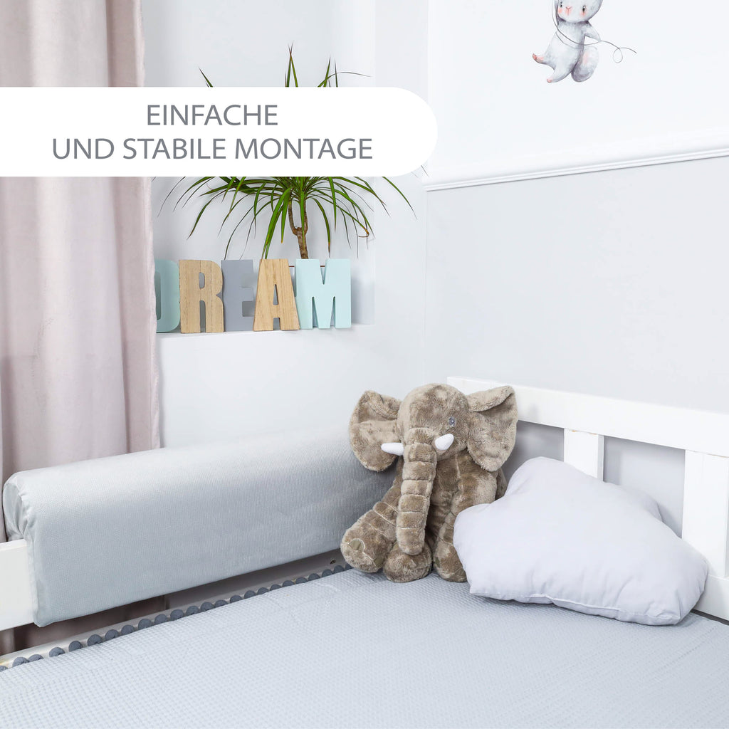 Bettkantenschutz für Kinderbetten 70 cm - Ersatzbezug Schutz für Bettrahmen Kantenschutz Kinder Babybett Velvet Hellgrau - Totsy Baby