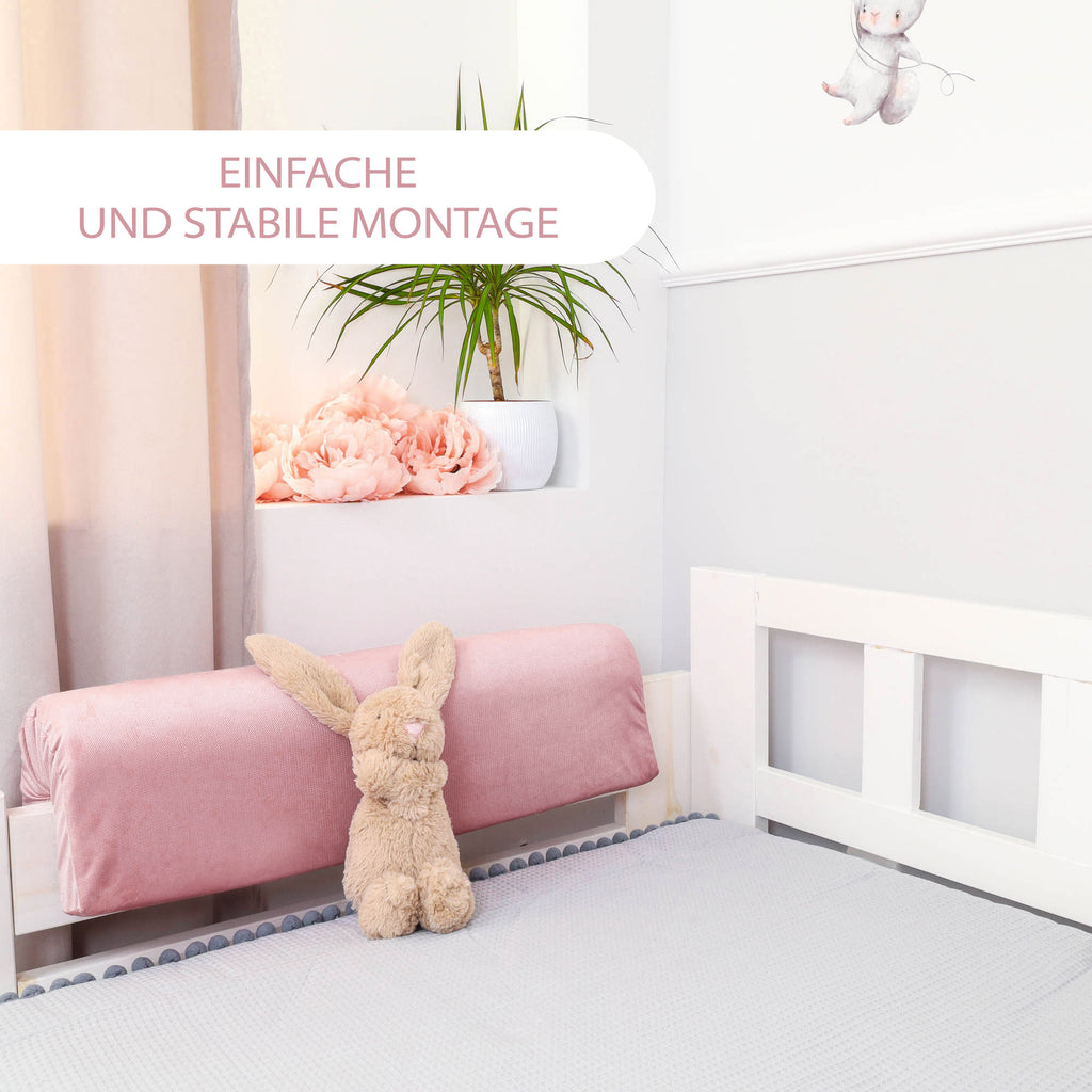 Bettkantenschutz für Kinderbetten 90 cm - Ersatzbezug Schutz für Bettrahmen Kantenschutz Kinder Babybett Velvet Hellrosa - Totsy Baby