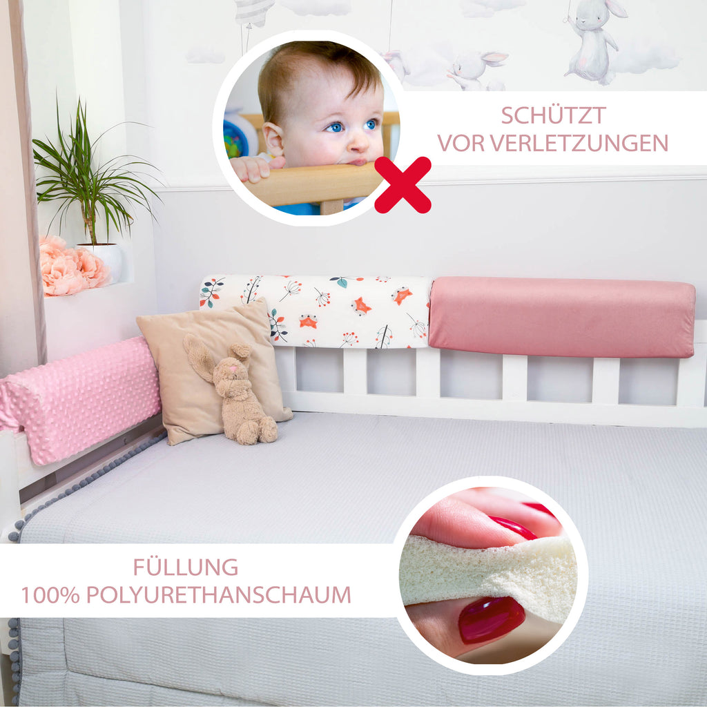 Bettkantenschutz für Kinderbetten 90 cm - Ersatzbezug Schutz für Bettrahmen Kantenschutz Kinder Babybett Velvet Hellrosa - Totsy Baby