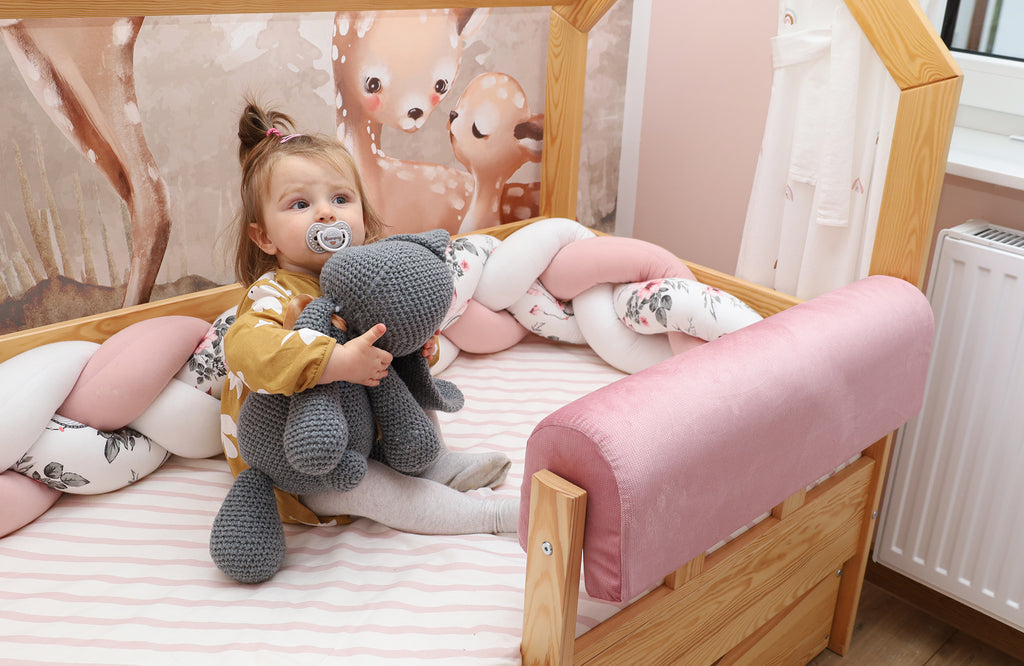 Bettkantenschutz für Kinderbetten 90 cm - Ersatzbezug Schutz für Bettrahmen Kantenschutz Kinder Babybett Velvet Hellrosa - Totsy Baby